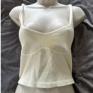 INTIMATELY FREE PEOPLE Top Womens Medium Cream Cropped Ribbed Knit Tank Coquette